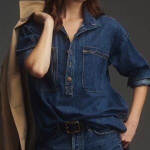 Pilcro Half-Button Denim Tunic Shirt from Anthropologie
